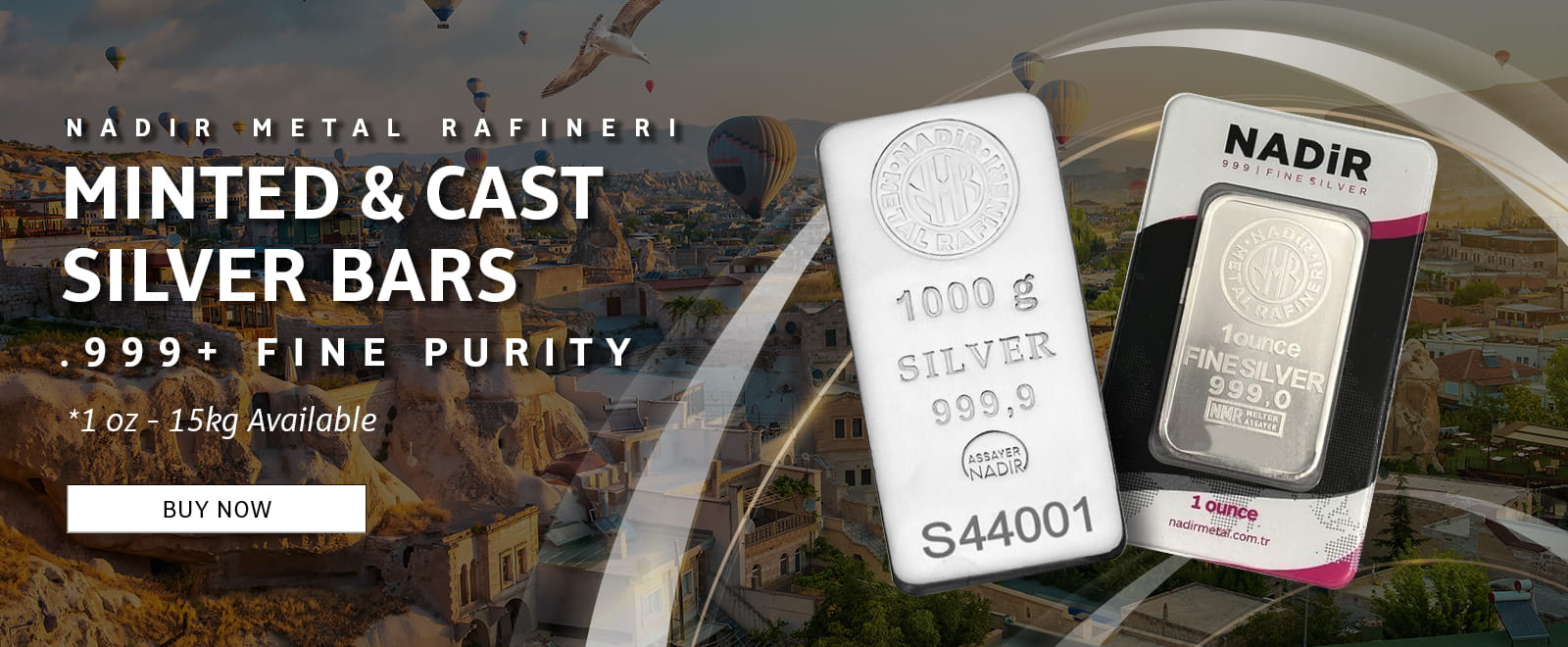 Nadir Metal Rafineri Minted & Cast Silver Bars, available in various weights from 1 gram to 15 kilograms