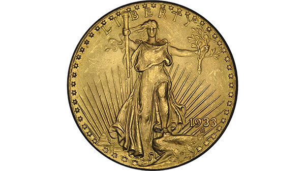 Image: Obverse view of the Saint Gauden gold coin featuring Lady Liberty.