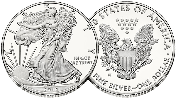 Image: Obverse and reverse of the American Silver Eagle coin.