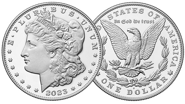 Image: The obverse and reverse of the Morgan silver dollar coin.