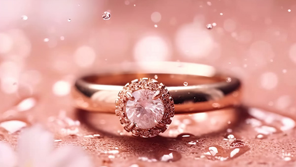 Image: A rose-gold ring set with a diamond.